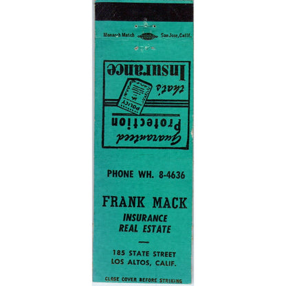 Frank Mack Ins. Real Estate Los Altos CA Advertising Matchbook Cover SA9-M10