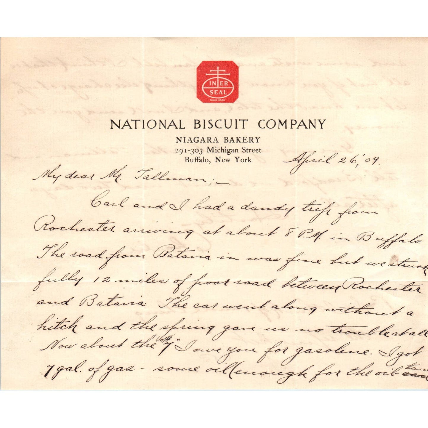 1909 Letterhead National Biscuit Company Nabisco Niagara Bakery Buffalo NY AD4