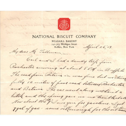 1909 Letterhead National Biscuit Company Nabisco Niagara Bakery Buffalo NY AD4