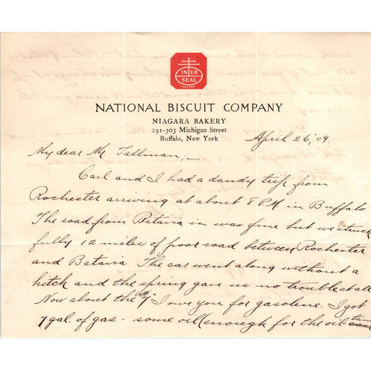 1909 Letterhead National Biscuit Company Nabisco Niagara Bakery Buffalo NY AD4