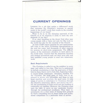 1961 Christian Horizons Current Openings Overseas United States Pamphlet TJ7