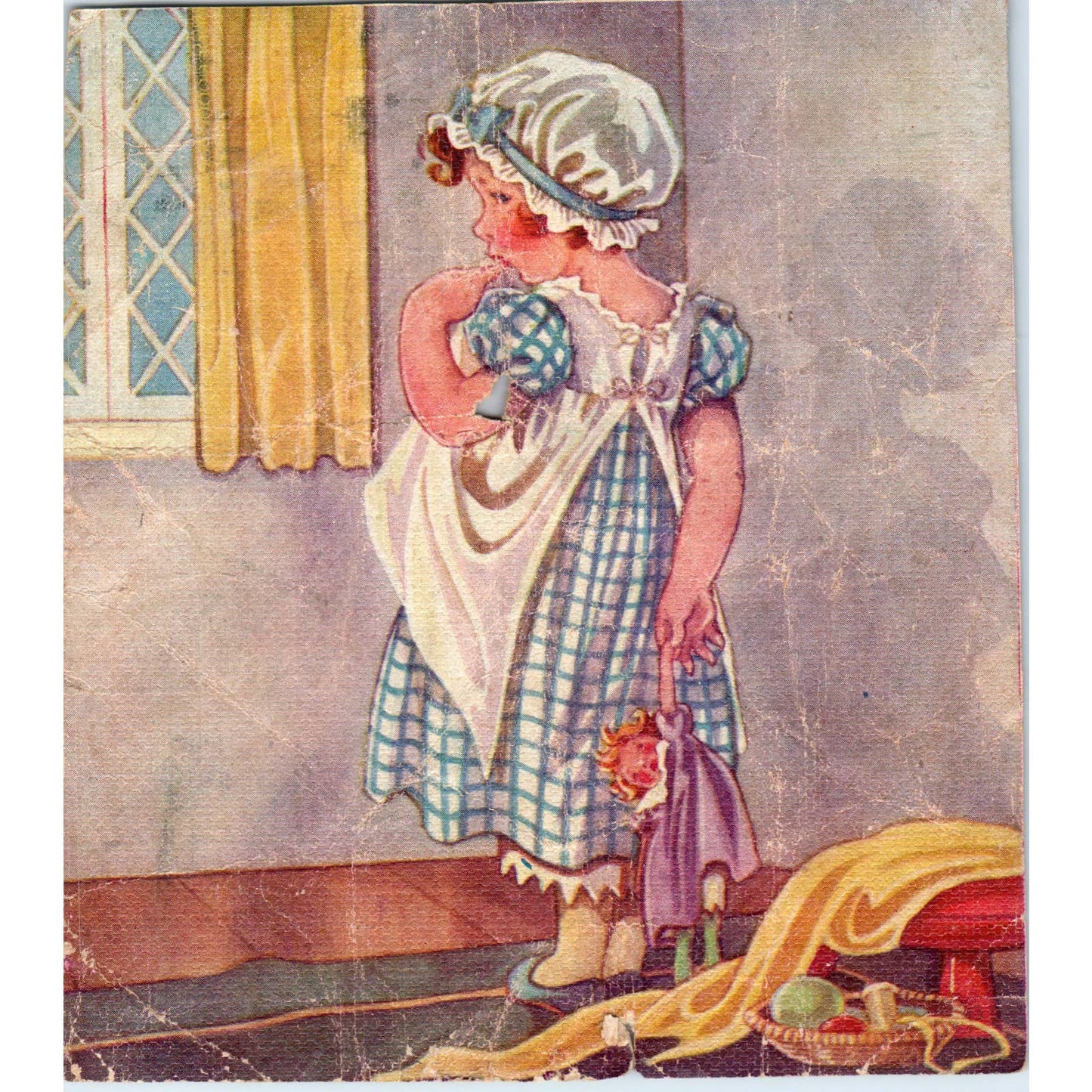 Antique Print Double Sided Nursery Rhyme Sulky Sue and Tommy Snooks 5.5x6 TJ1-2