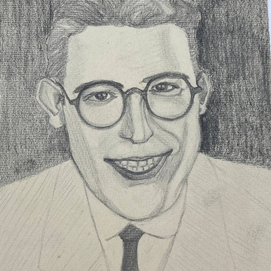 c1920 Original Art Sketch by Helen Bierling - Man With Glasses 6 x 9.5" AC2