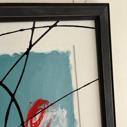 Original Framed Abstract Art Painting 15x17" Right Turn on a Red Light With COA