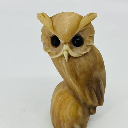 Vintage Carved Stone Owl Figurine 4.75” TD3