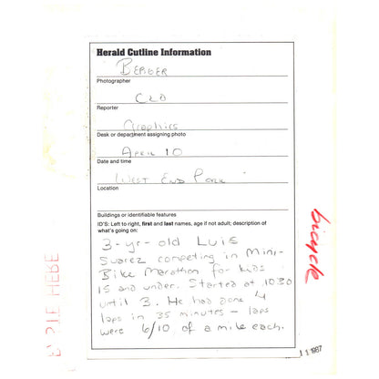 1987 Press Photo Luis Suarez Mini Bike Marathon West End Park Miami FL 8x10" AD3