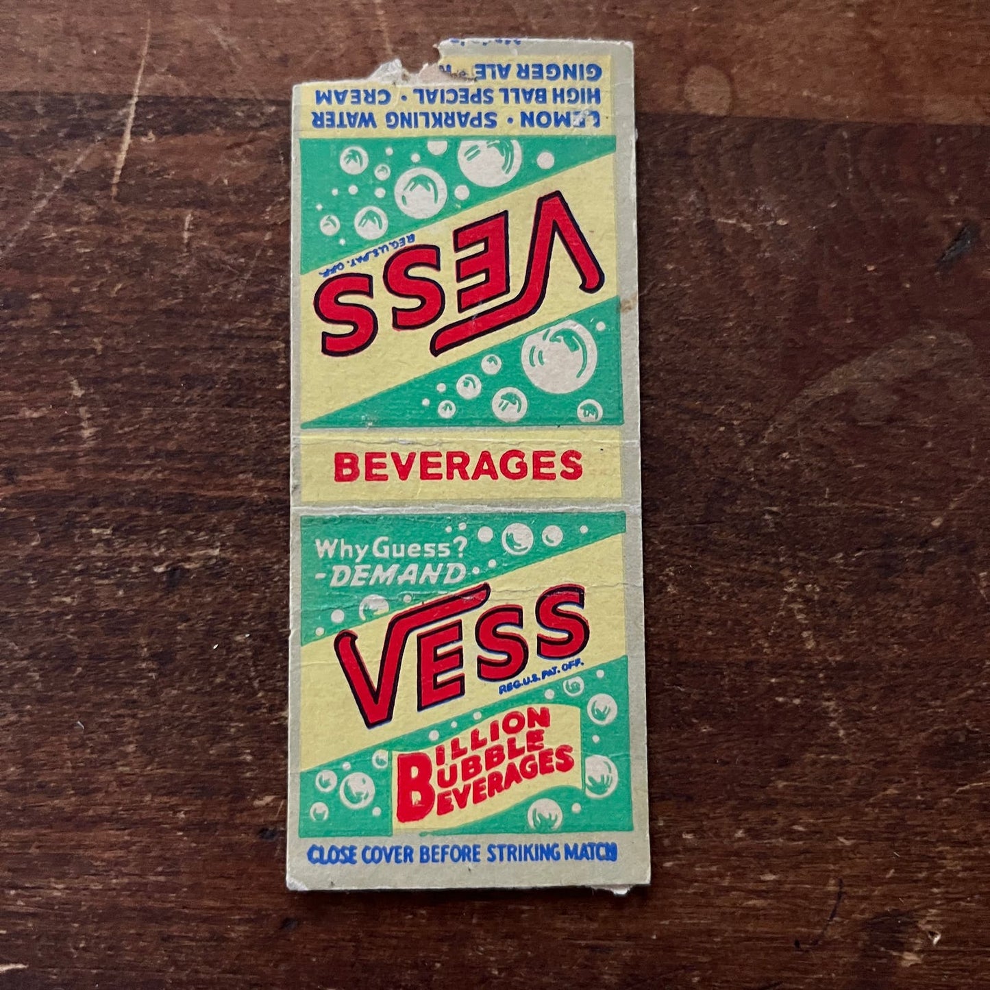 VESS Soda Pop Beverages Advertising Matchbook Cover SA9-M13