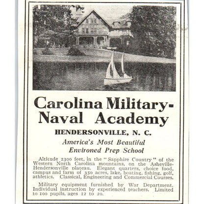c1920 Harper's Magazine Ad - Carolina Naval Military Academy Hendersonville NC EA3-4