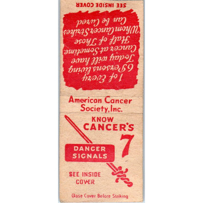 7 Cancer Danger Signals American Cancer Society Advertising Matchbook SA9-M5