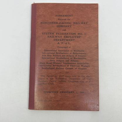 1945 Northern Pacific Railway & Railroad Employees Agreement Booklet TG6