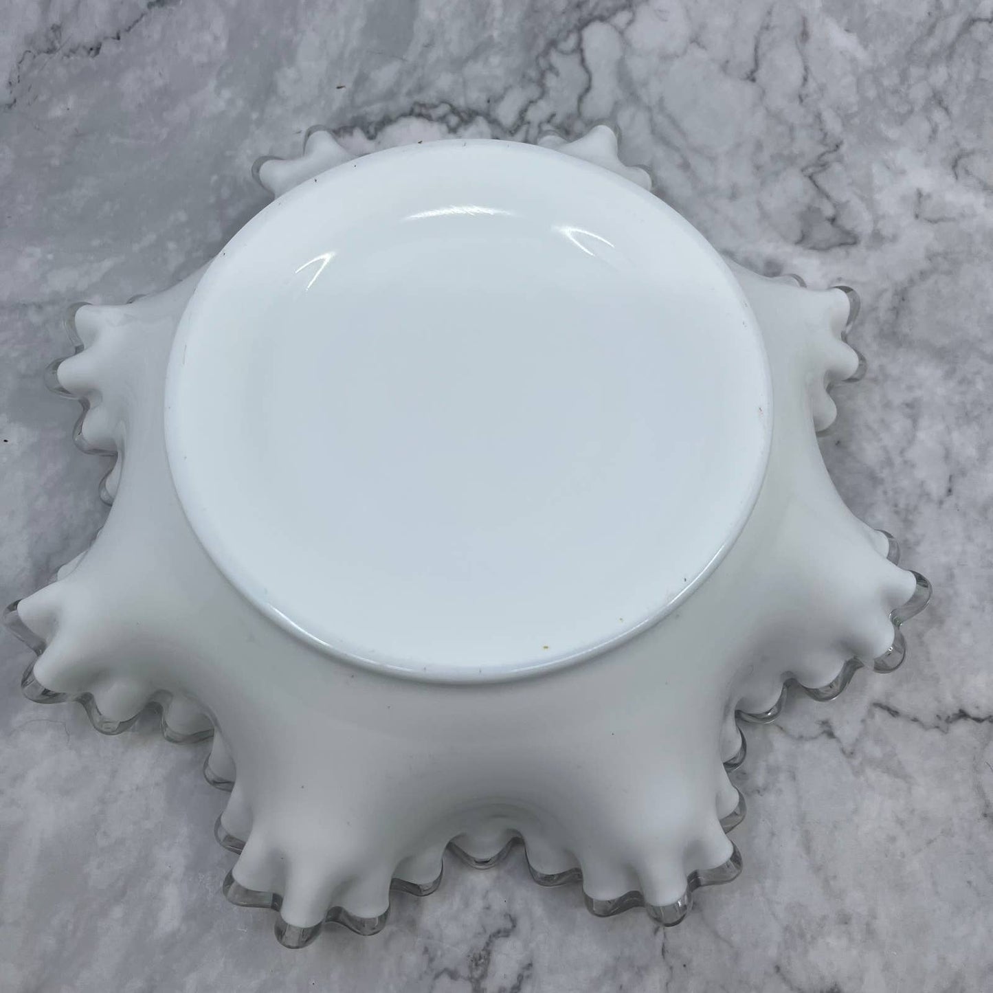 Vintage Large Fenton Silvercrest Glass Fruit Bowl Crimped & Ruffled Edge 11" TI8