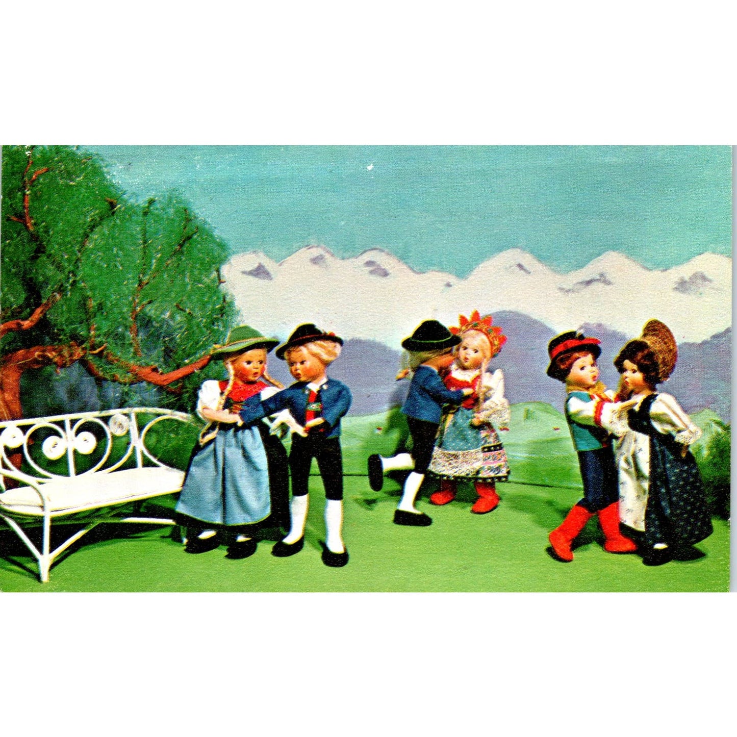 Summertime in the Tyrol Austrian Dolls Dancing Polka Original Postcard PB9