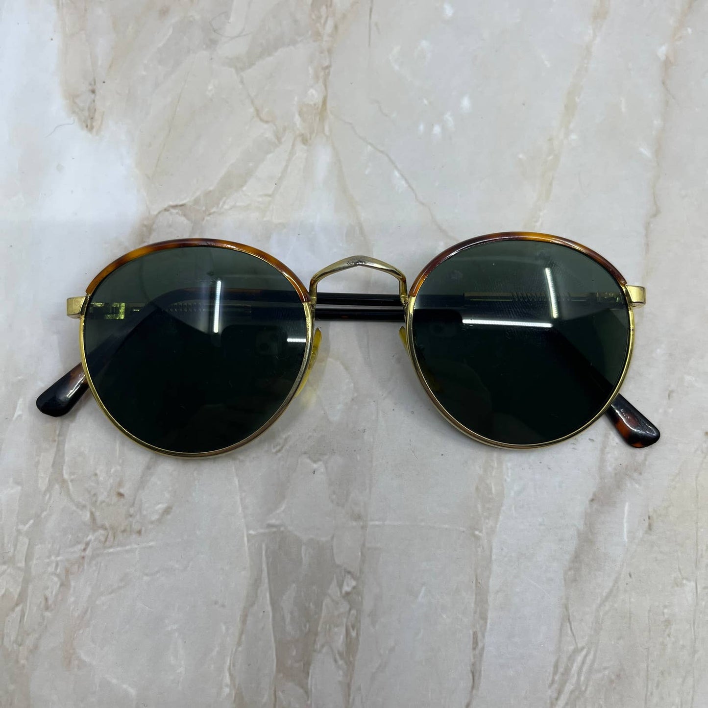 Round Tortoise Shell Gold Tone Sunglasses Eyeglasses Frames TJ1-G2-7
