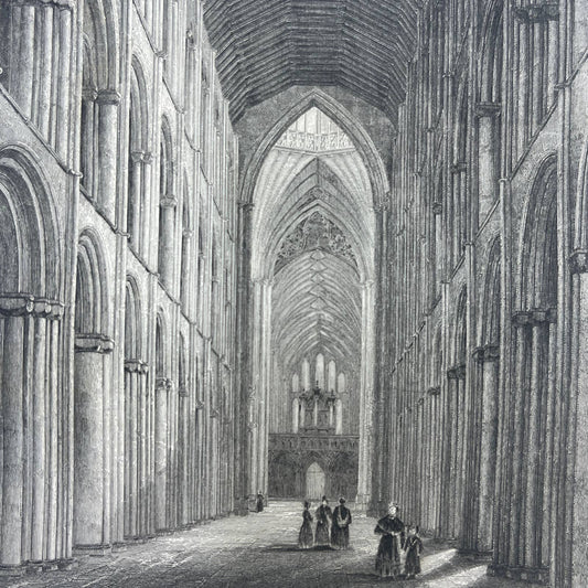 1836 Original Art Engraving Ely Cathedral View of the Nave AC4