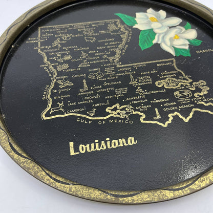 Vintage Black & Gold Metal State Souvenir Plate Tray Louisiana 11” TH2