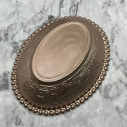 Vintage Rose Gold Glass Nesting Hen On Nest Candy Dish 5x7” TJ8