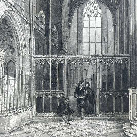 1836 Original Art Engraving Bristol Cathedral Interior View AC4