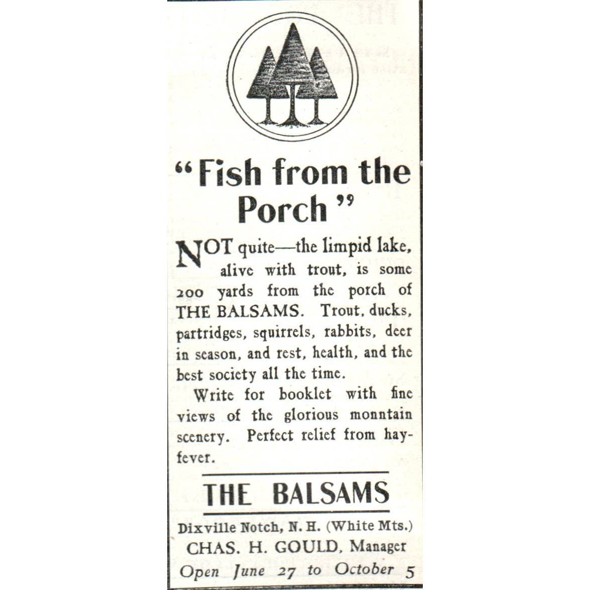 The Balsams Dixville Notch NH Chas. A. Gould - 1903 Original Ad TJ7-L