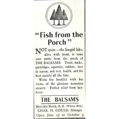The Balsams Dixville Notch NH Chas. A. Gould - 1903 Original Ad TJ7-L
