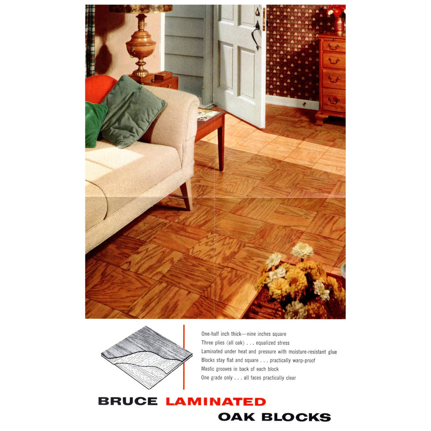 1950s MCM Advertising Brochure Bruce Oak Hardwood Block Floor SE4