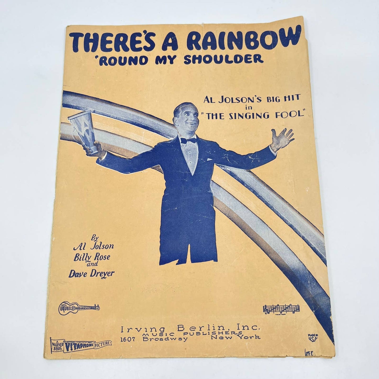 1928 Sheet Music There’s A Rainbow Round My Shoulder Al Jolson Irving Berlin TF9