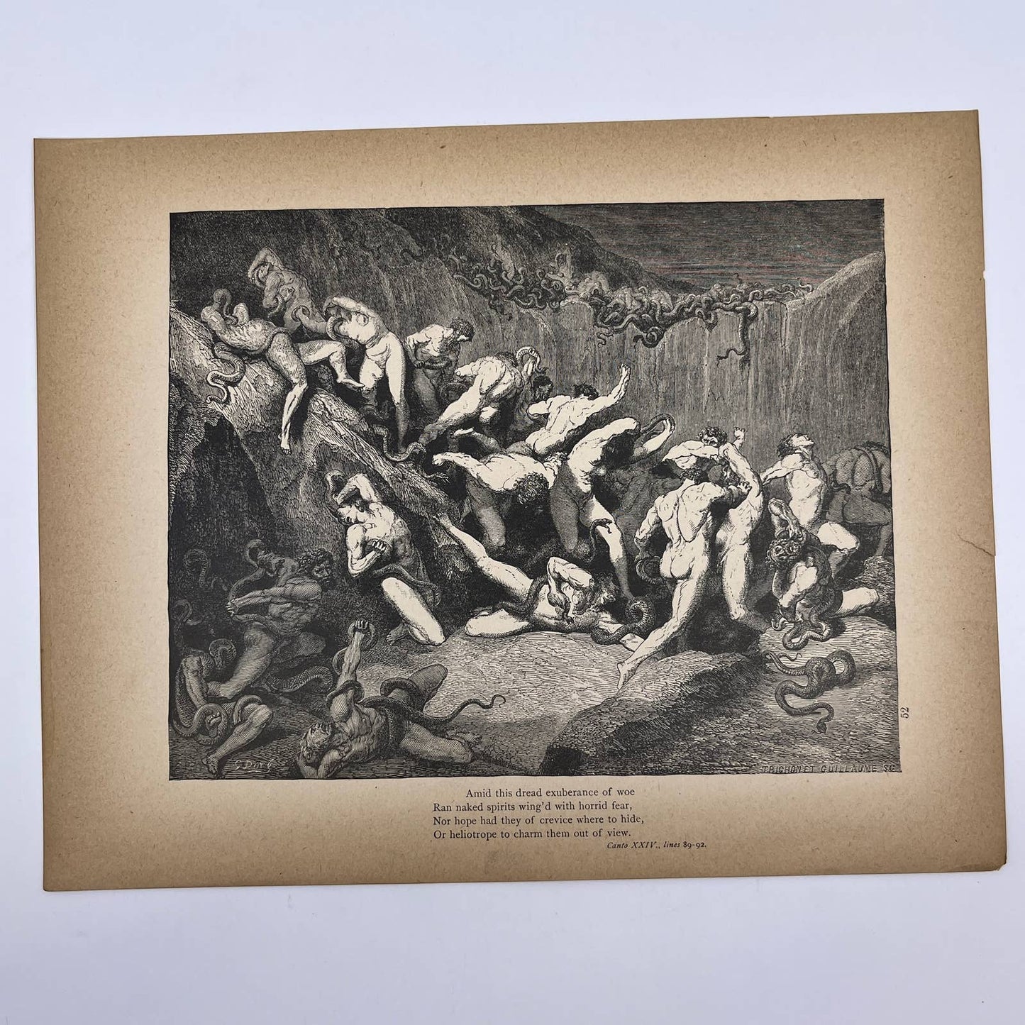 Original 1880s Gustave Dore Engraving Dante spirits wing'd with horrid fear FL4