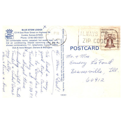 Vintage Postcard - Blue Stem Lodge - Eureka Kansas AD9