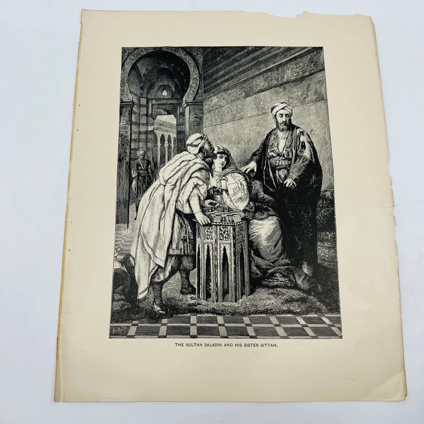 1880s Victorian Art Print Engraving Lessing Nathan the Wise SULTAN SALADIN SARAH