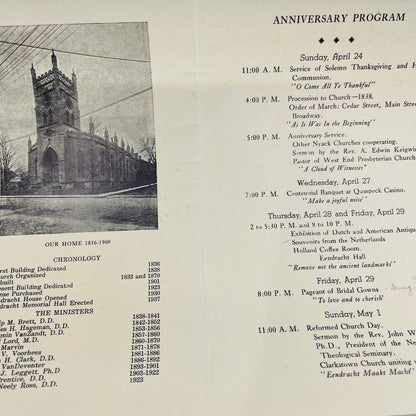 1938 1st Reformed Church Nyack NY Centenary Celebration Program Wm Neely Ross D6