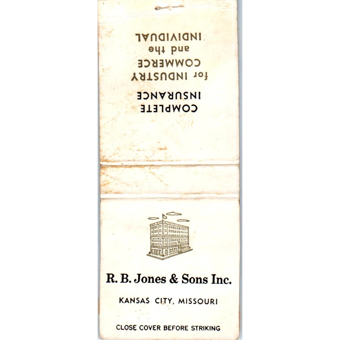 R.B. Jones & Sons Ins. Agency Kansas City MO Advertising Matchbook Cover SA9-M5