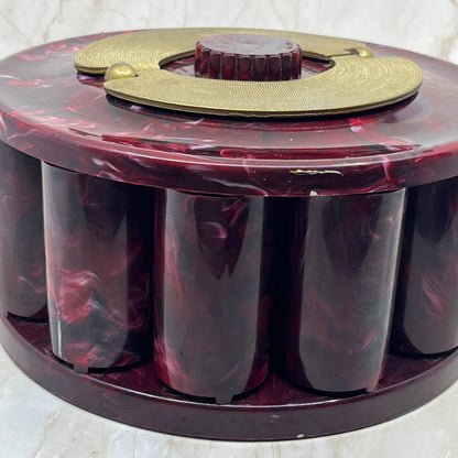Vintage Turnit Poker Chip Caddy / Cranberry Marbled Bakelite WORKS 10” TC5