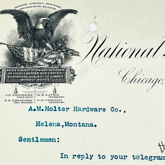 1890 National Tube Works Co.  Letterhead Chicago IL J.C. Converse AB5