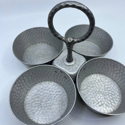 MCM 1960s Kalian Hammered Aluminum 4 Section Condiment Caddy Italy 10 x 7” TH5