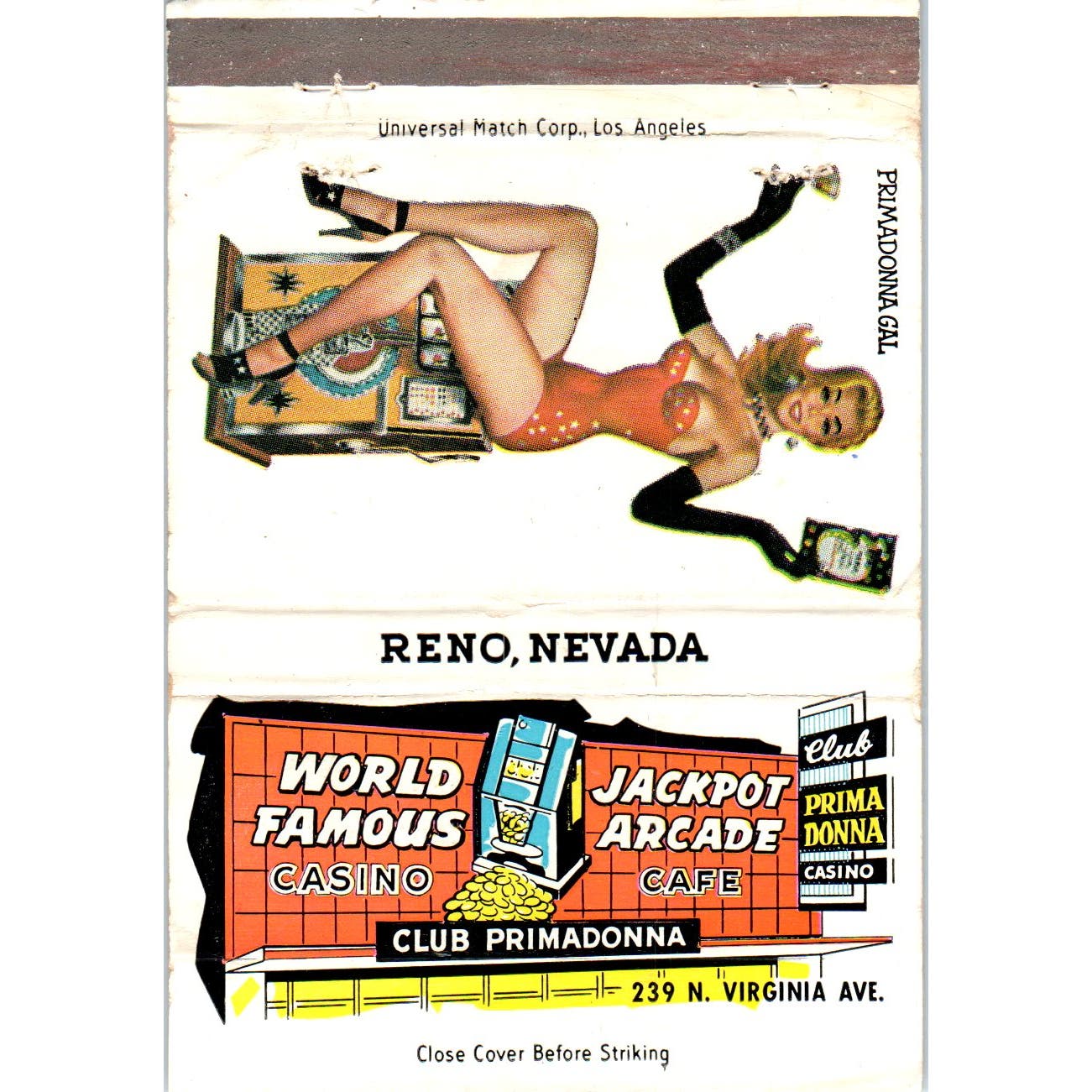 Club Primadonna Reno Nevada Primadonna Girl Pinup Advertising Matchbook SA9-M7