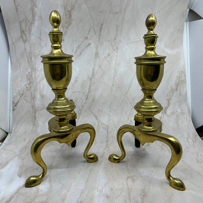 Vtg Federal Style Brass & Cast Iron Fireplace Andirons Fire Dogs 13” Tall TJ1