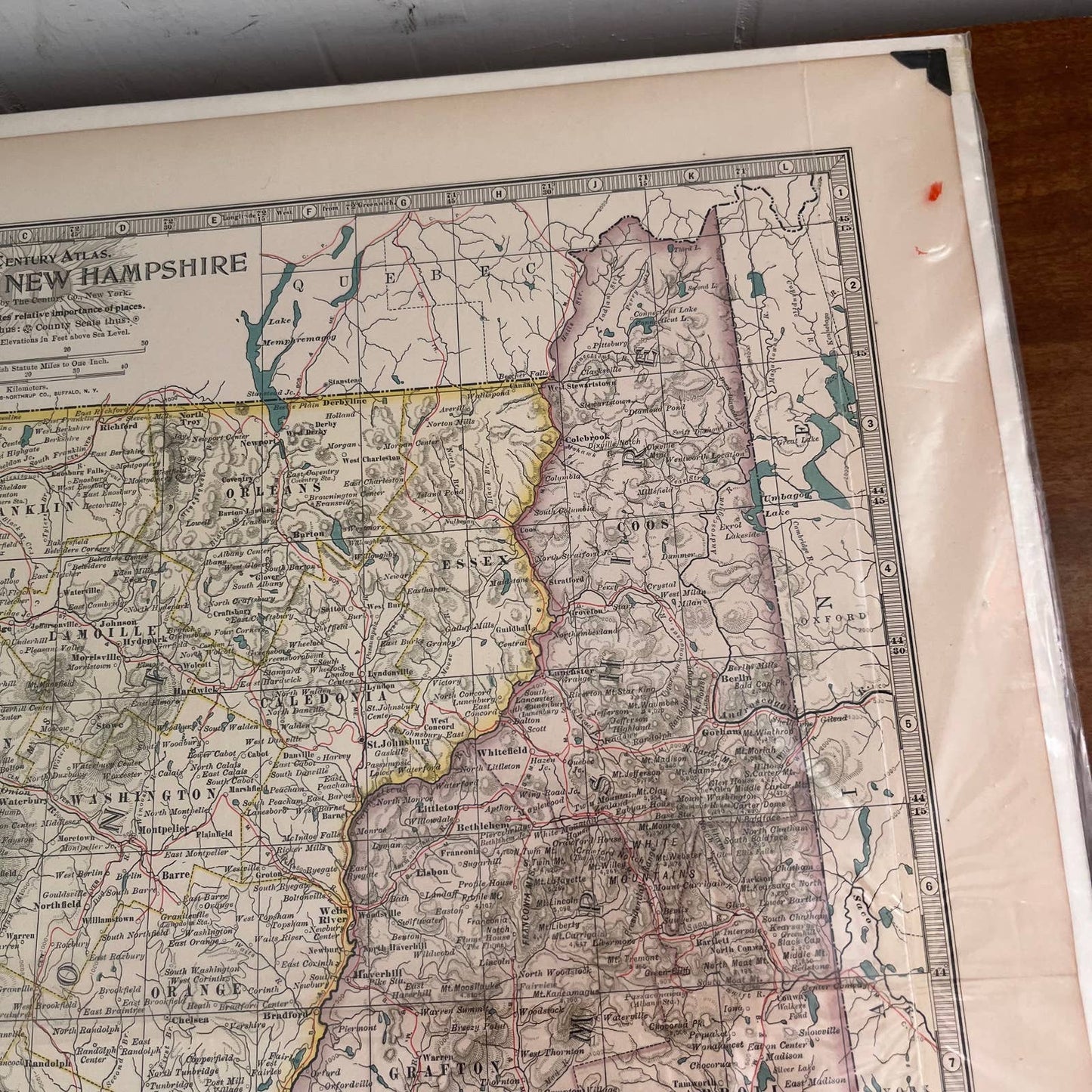 1897 The Century Atlas Map of Vermont & New Hampshire Color Engraved 12.5x17 FL5