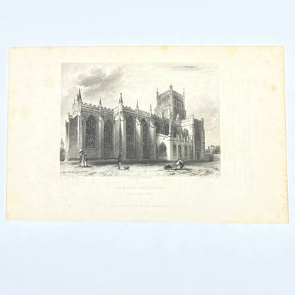 1836 Original Art Engraving Bristol Cathedral North East View AC4