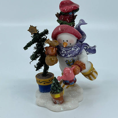 Vintage Merry Snowman Watering Christmas Tree Resin Figurine 5” TB4