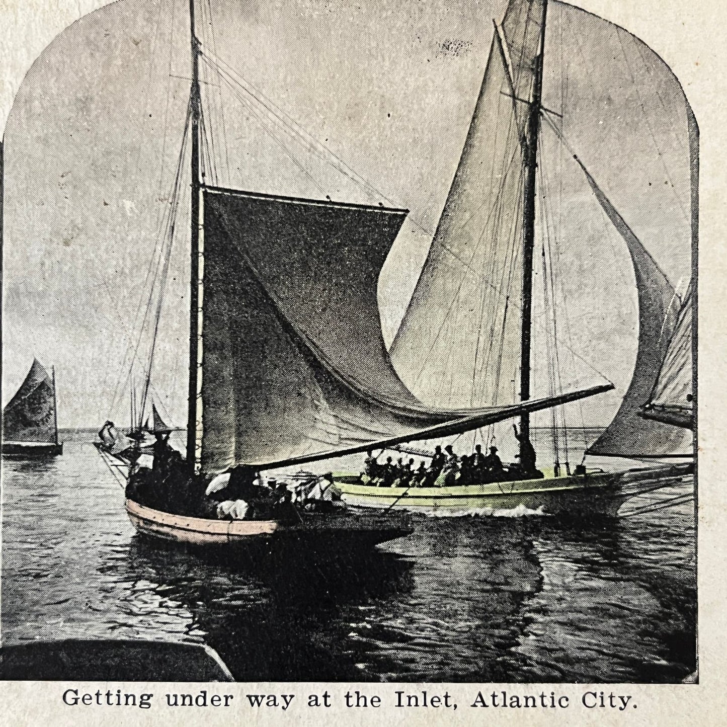 Sailboats at the Inlet in Atlantic City NJ Antique Stereoview Card TJ9-V4