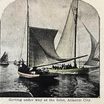 Sailboats at the Inlet in Atlantic City NJ Antique Stereoview Card TJ9-V4