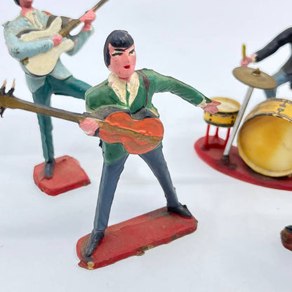 Vintage Beatles 3" Figure Set Cake Toppers 1960s Plastic Hong Kong COMPLETE TF5