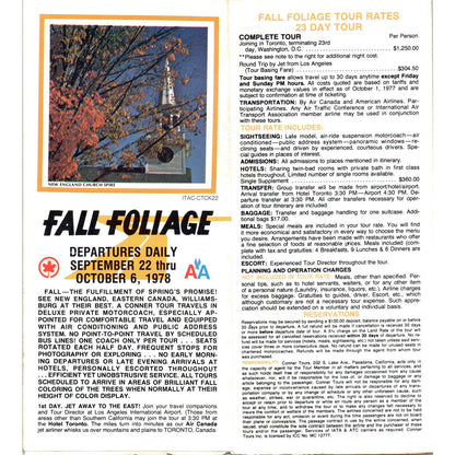 1978 Conner's Fall Foliage Tours American Airlines Fold Out Travel Brochure AD7