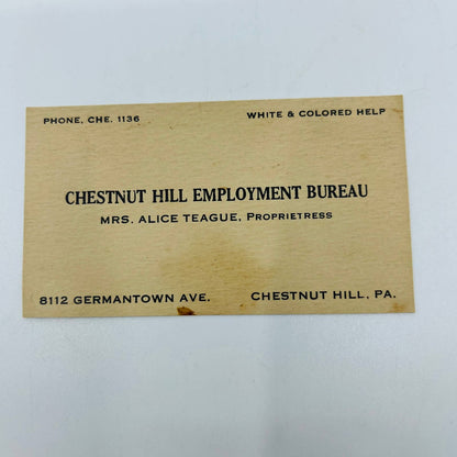 Antique Business Card Chestnut Hill Employment Bureau White & Colored  PA AA2