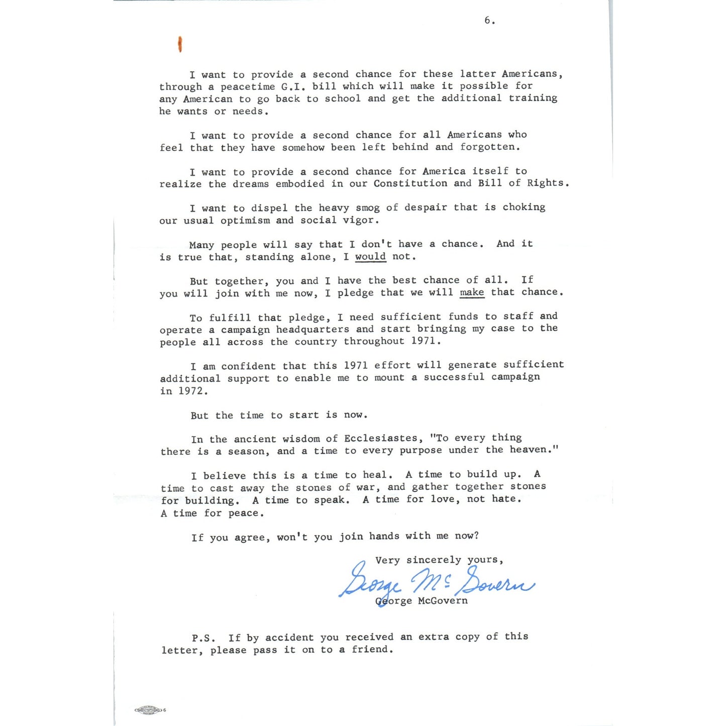 Senator George McGovern Letterhead Declaring Presidential Candidacy 1971 B12
