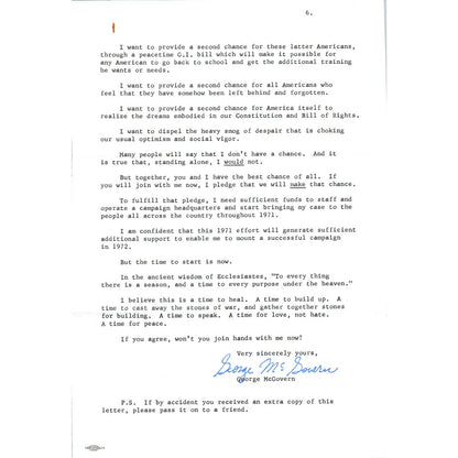 Senator George McGovern Letterhead Declaring Presidential Candidacy 1971 B12