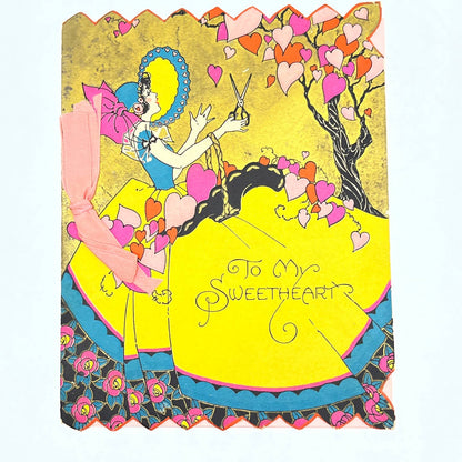 1920s Greeting Card Victorian Woman Bonnet Hearts To My Sweetheart Poem AC3