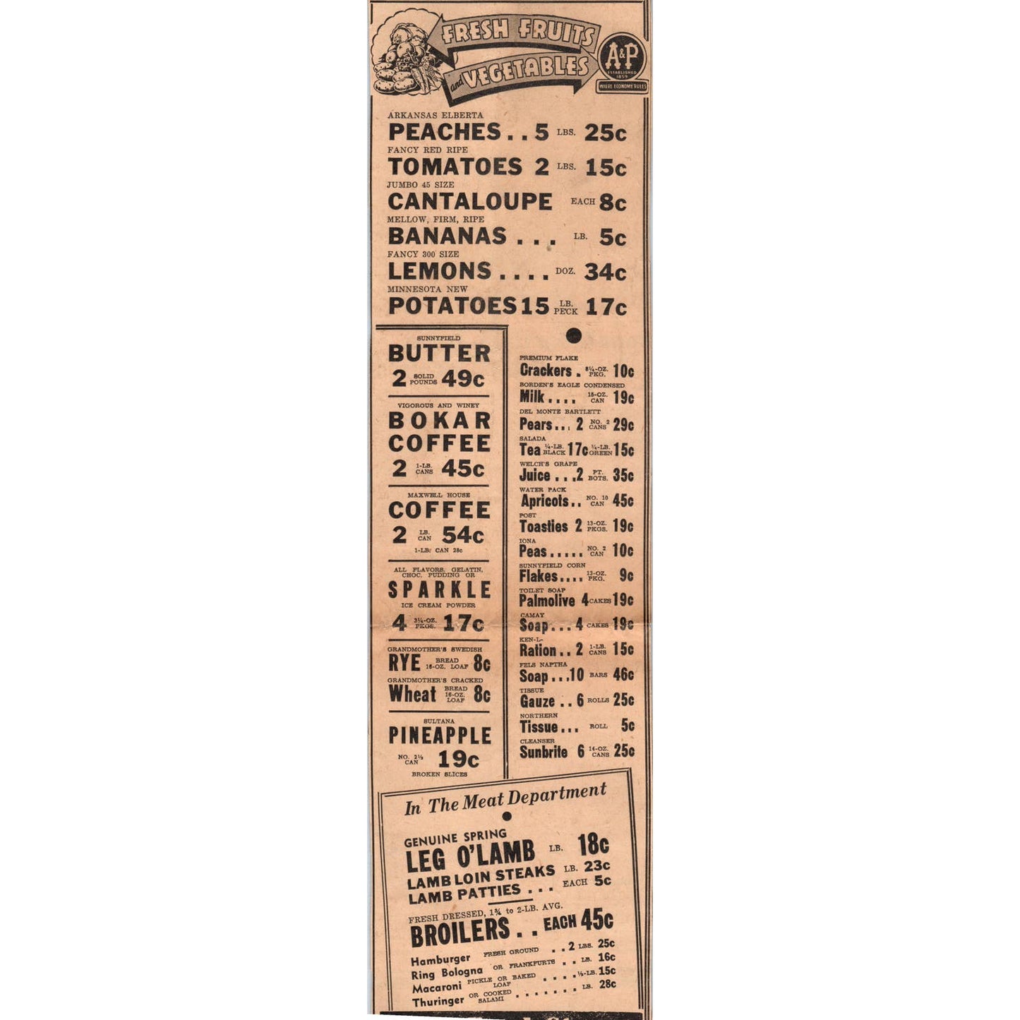 1935 Minneapolis Journal Newspaper Ad A&P Food Stores Fruit & Vegetables FL5-3