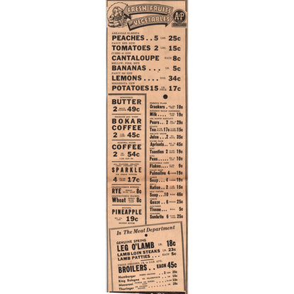 1935 Minneapolis Journal Newspaper Ad A&P Food Stores Fruit & Vegetables FL5-3