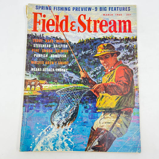 1966 March Field and Stream Magazine Steelhead Sailfish Panfish Wolves TE8