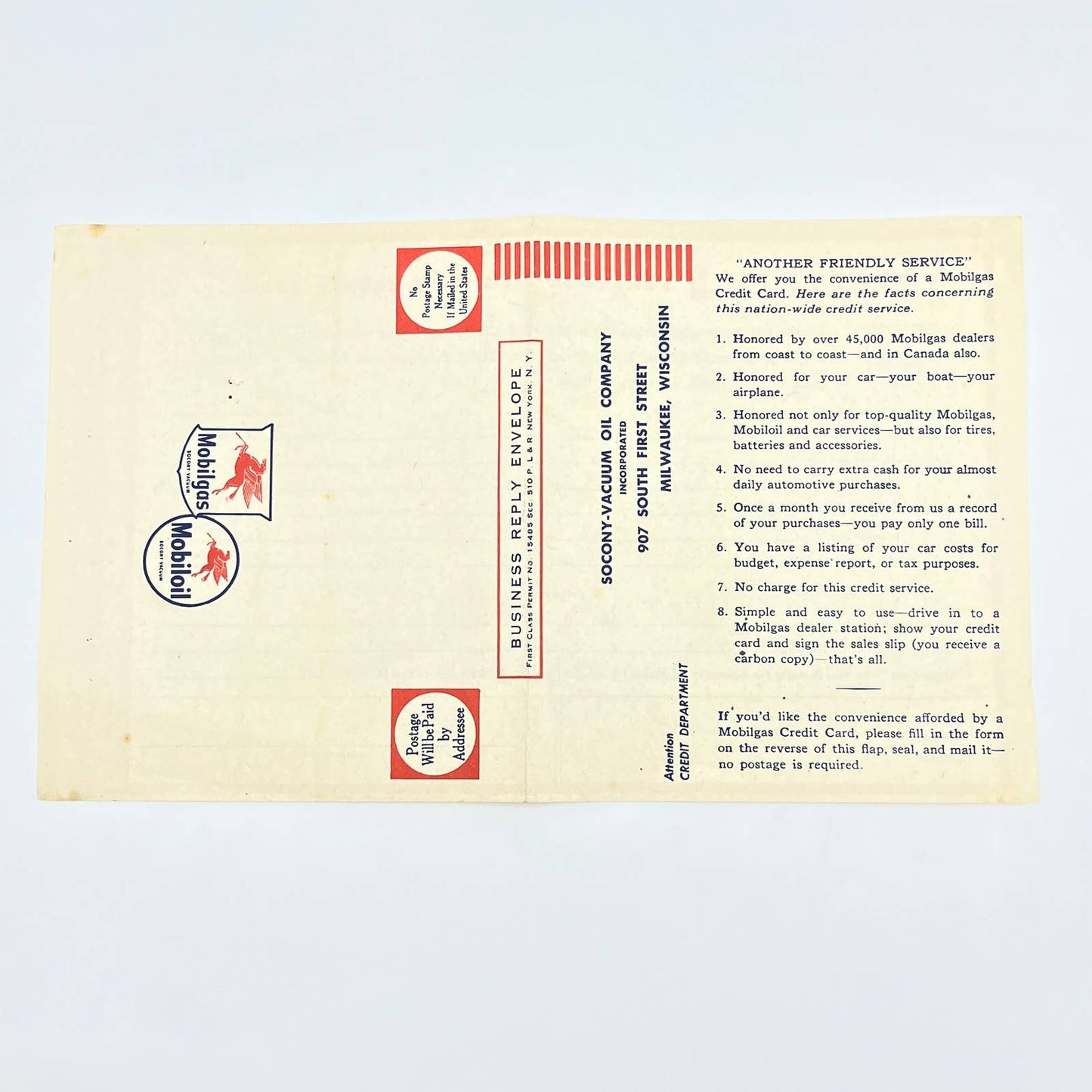 1960s Mobil Gas Oil Credit Card Application Blank AB7
